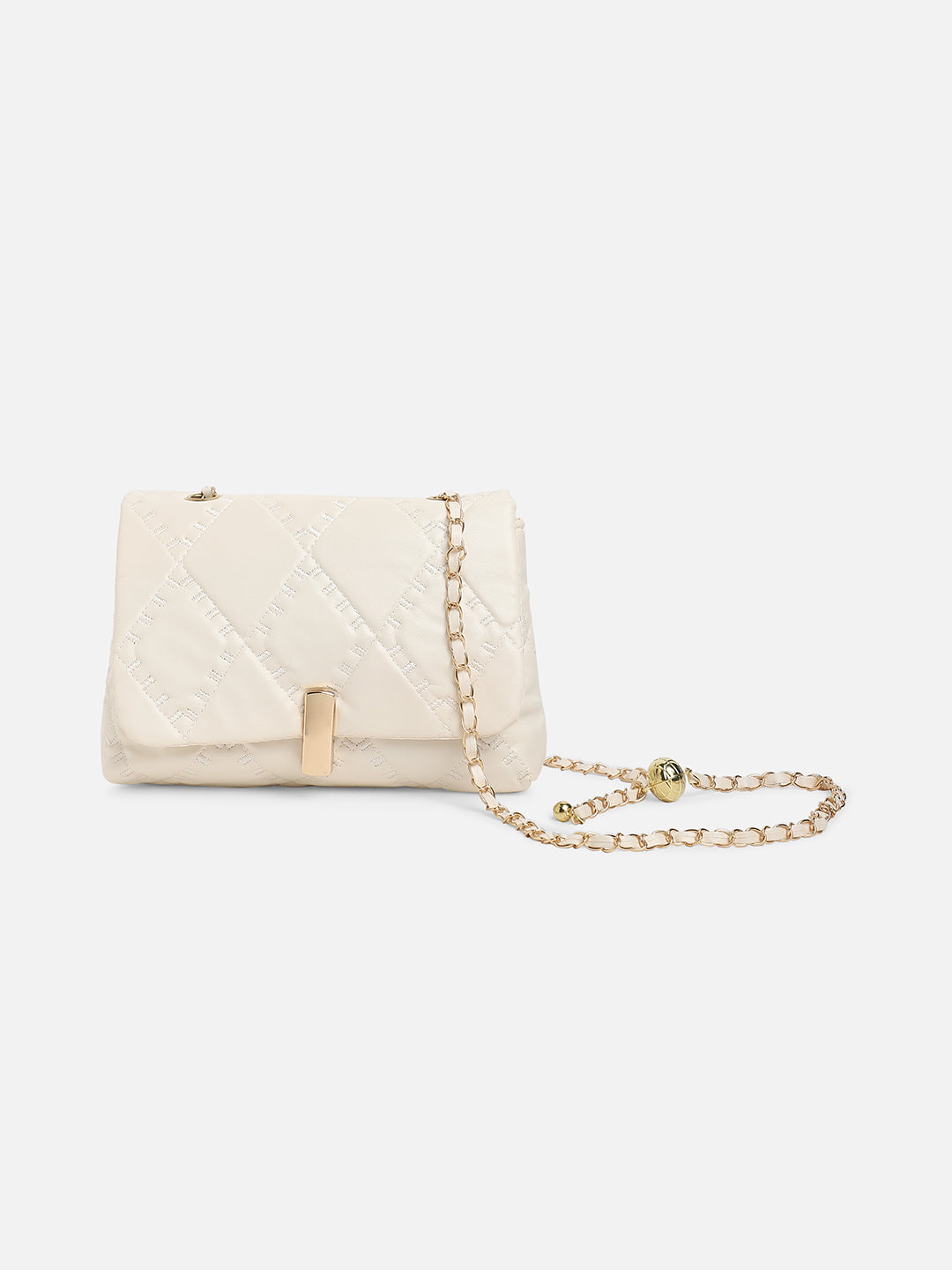 White Quilted Vegan Leather Sling Bag