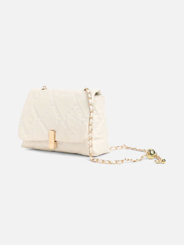 White Quilted Vegan Leather Sling Bag