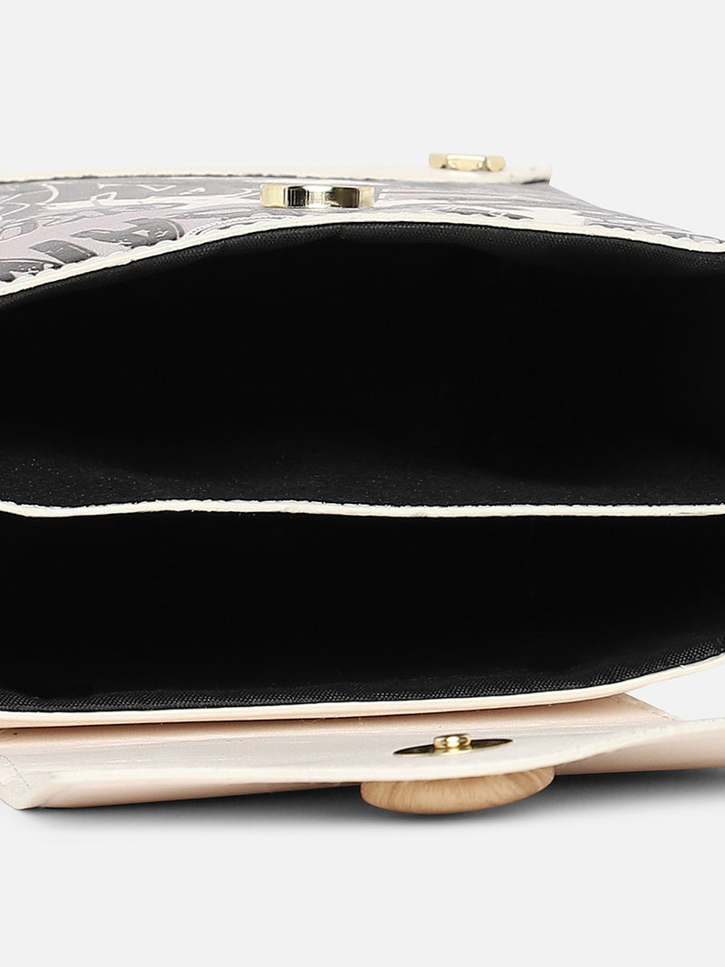 White Printed Vegan Leather Sling Bag