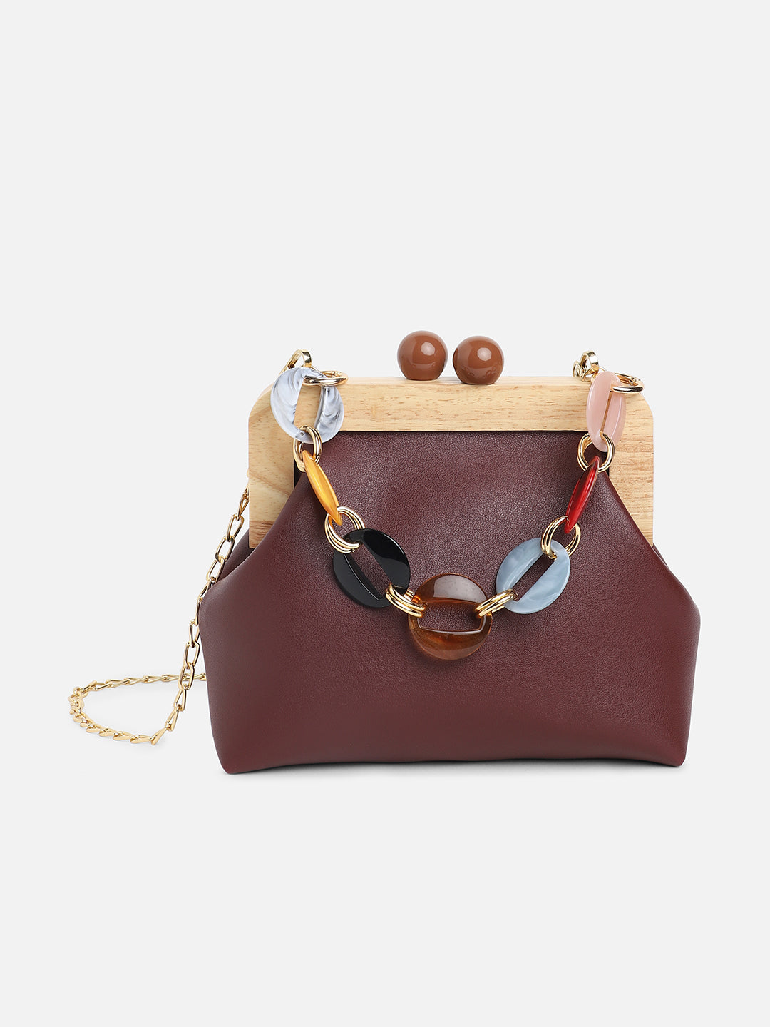 Brown Solid Vegan Leather Handbag