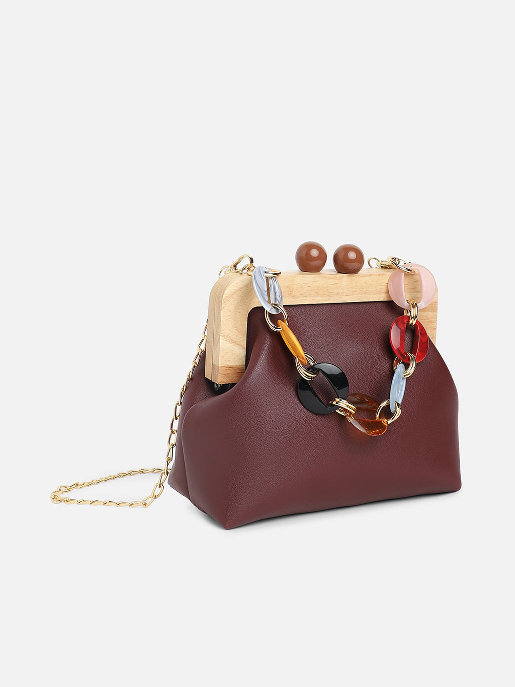 Brown Solid Vegan Leather Handbag