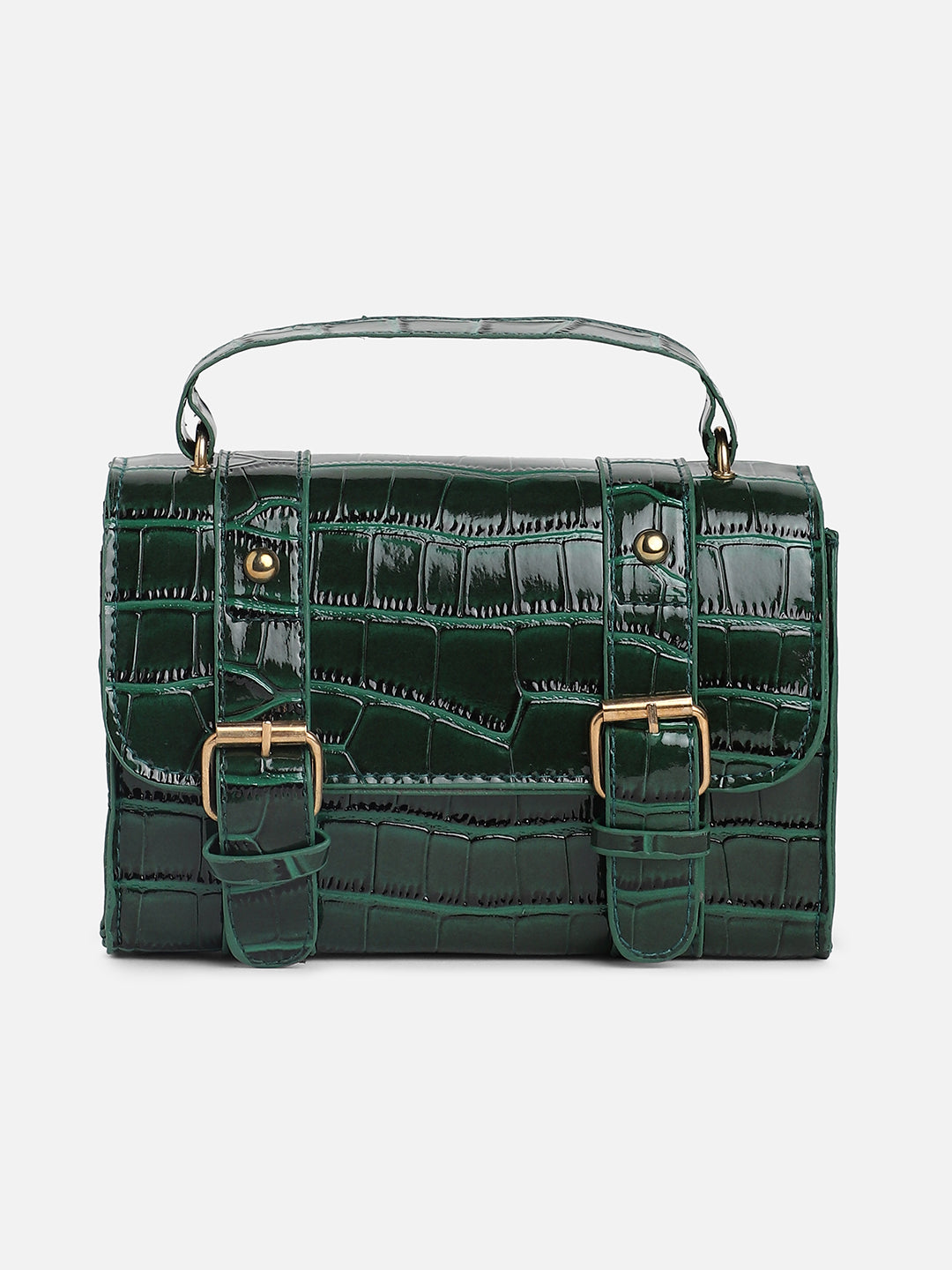 Green Textured Vegan Leather Handbag