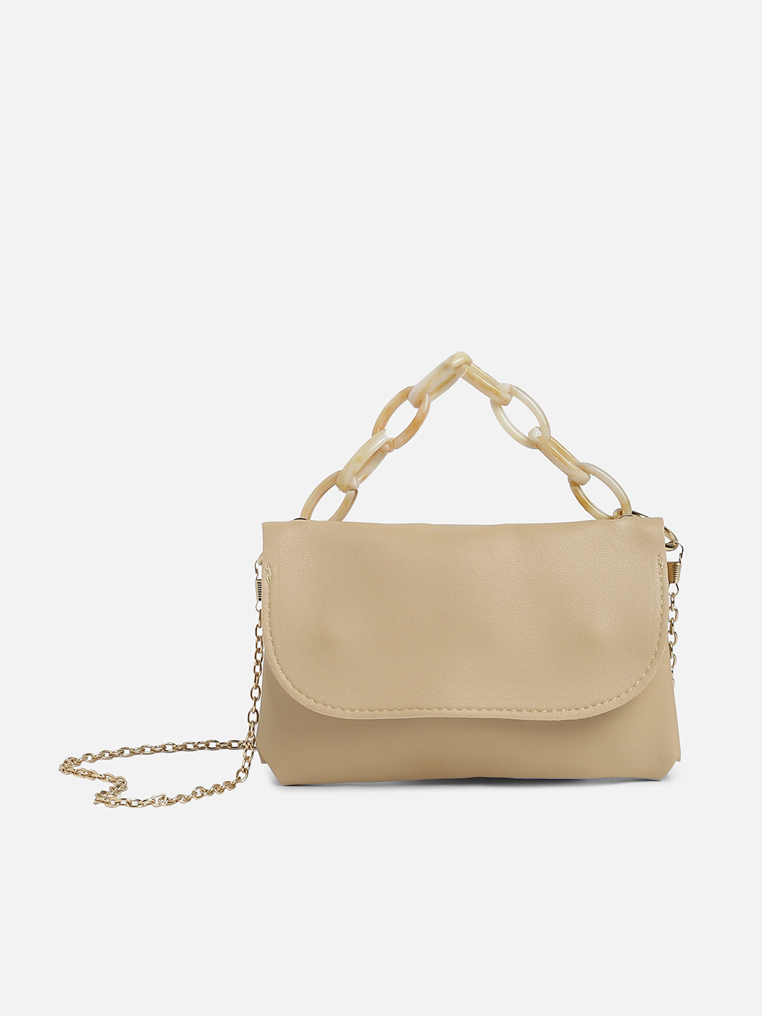 Beige Solid Vegan Leather Handbag