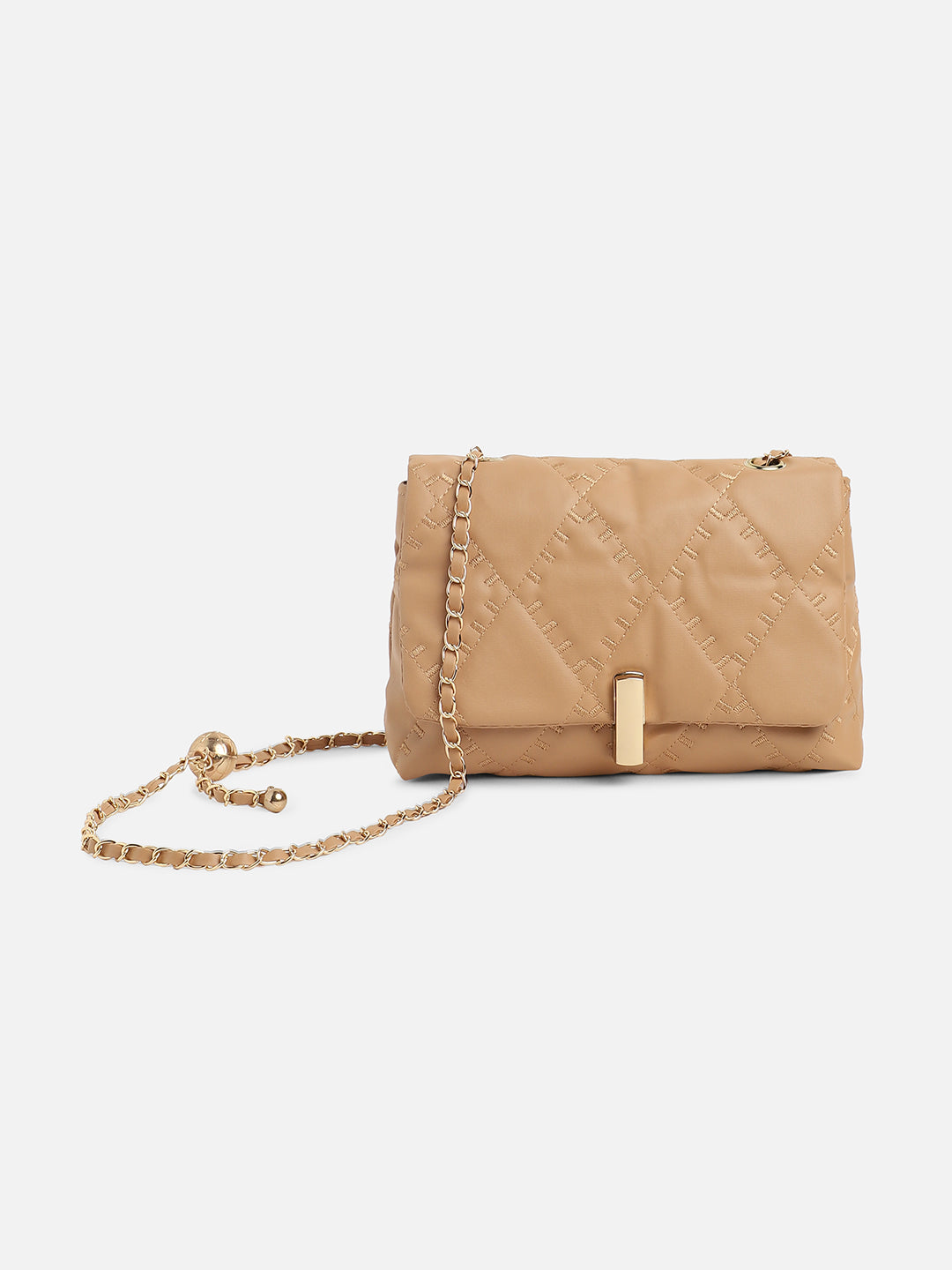 Beige Quilted Vegan Leather Sling Bag