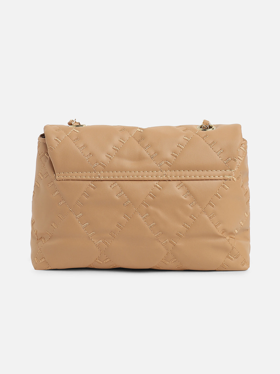 Beige Quilted Vegan Leather Sling Bag