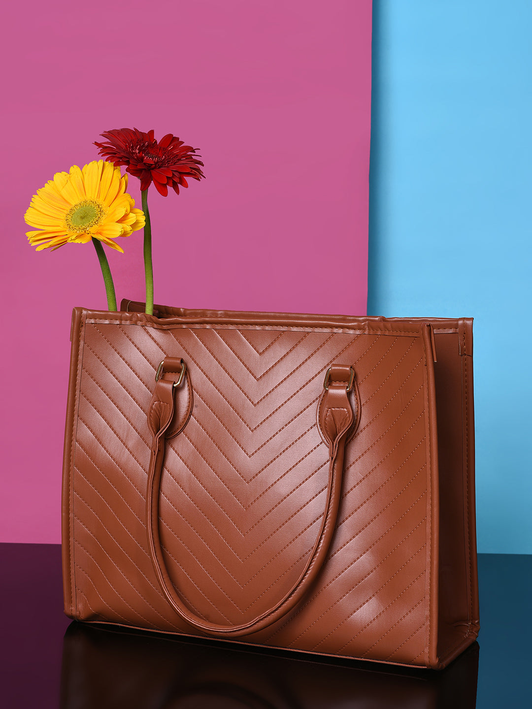 Diagonal Delight Brown Tote Bag