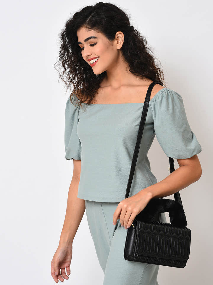 Textured Trendsetter Black Cross Body Bag