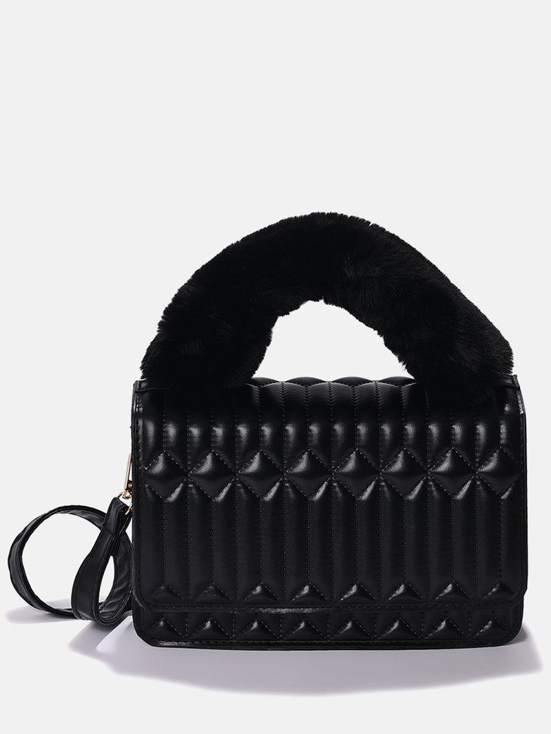 Textured Trendsetter Black Cross Body Bag