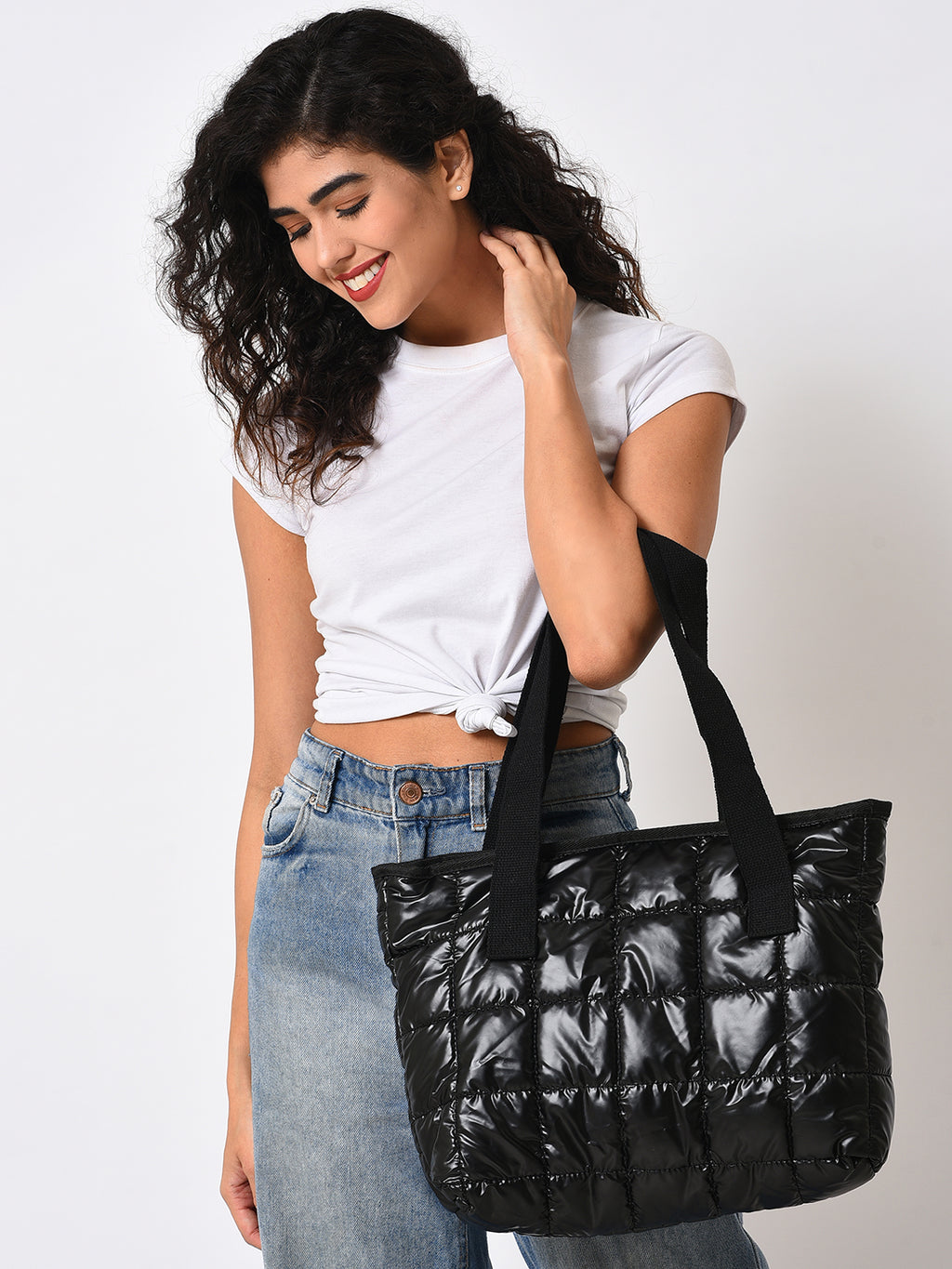 Midnight Shadow Quilt Black Tote Bag