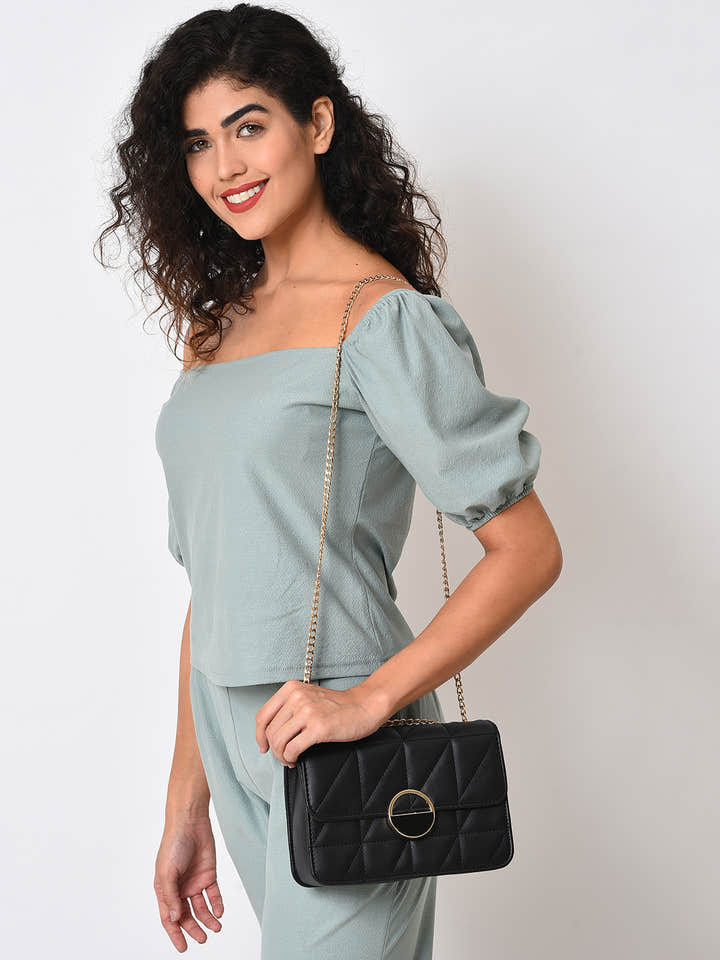 Obsidian Quilted Black & White Cross Body Bag