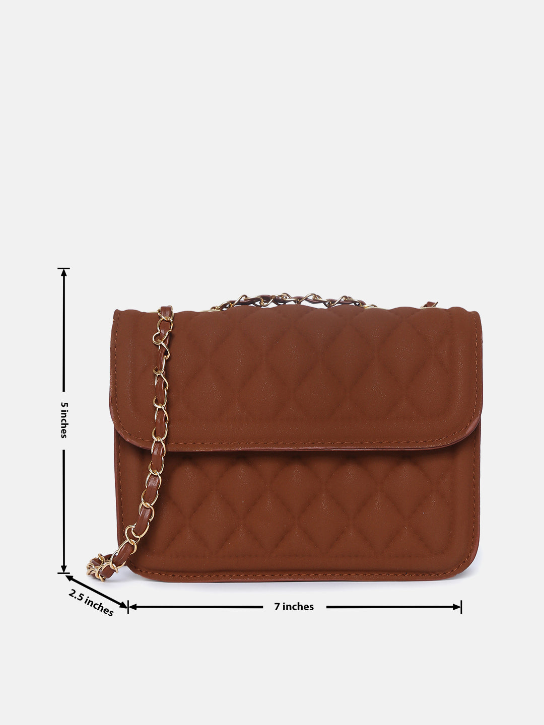 BROWN TEXTURED VEGAN LEATHER STRUCTURED SHOULDER BAG WITH QUILTED