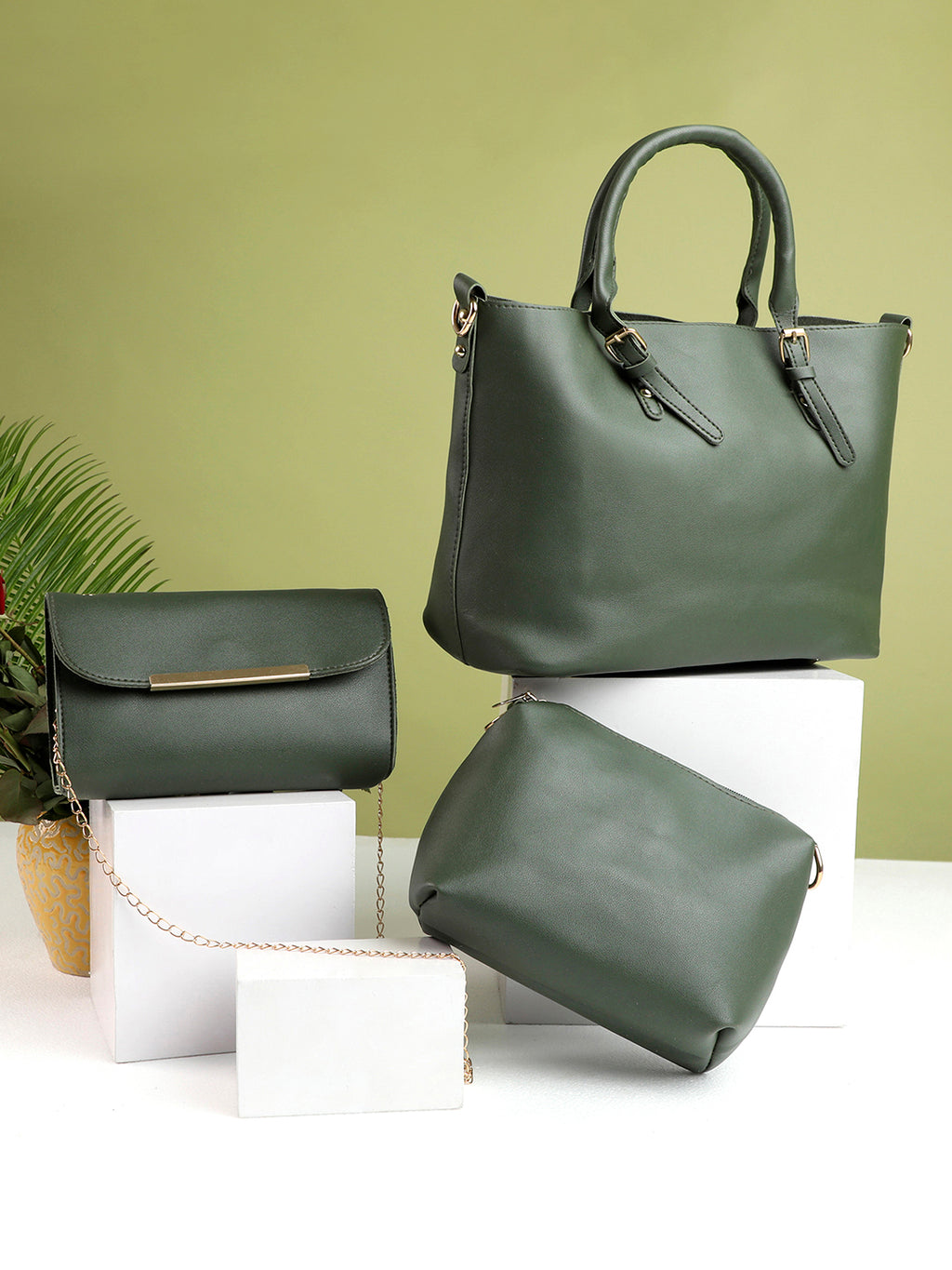 Daphne Green HandBag With Pouch Set