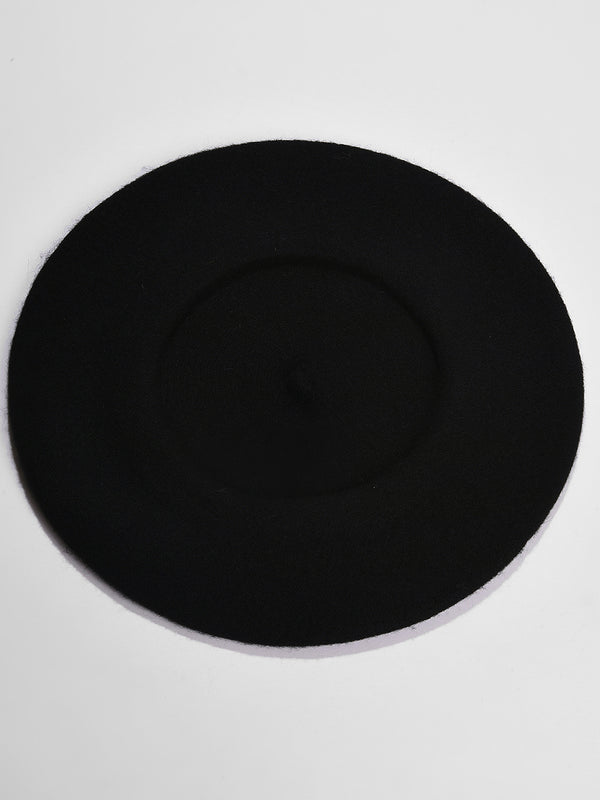 WOMEN BLACK SOLID VINTAGE FRENCH BERET HAT