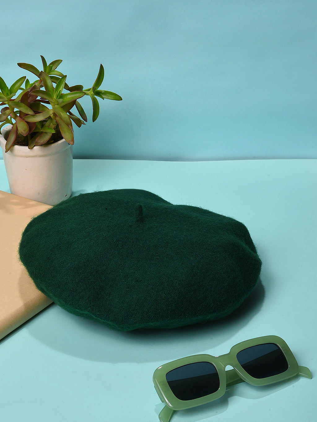 Green Solid Vintage French Beret Hat