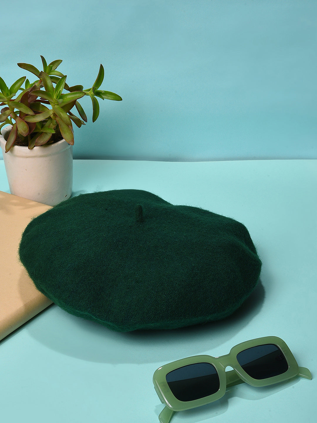 Green Solid Vintage French Beret Hat
