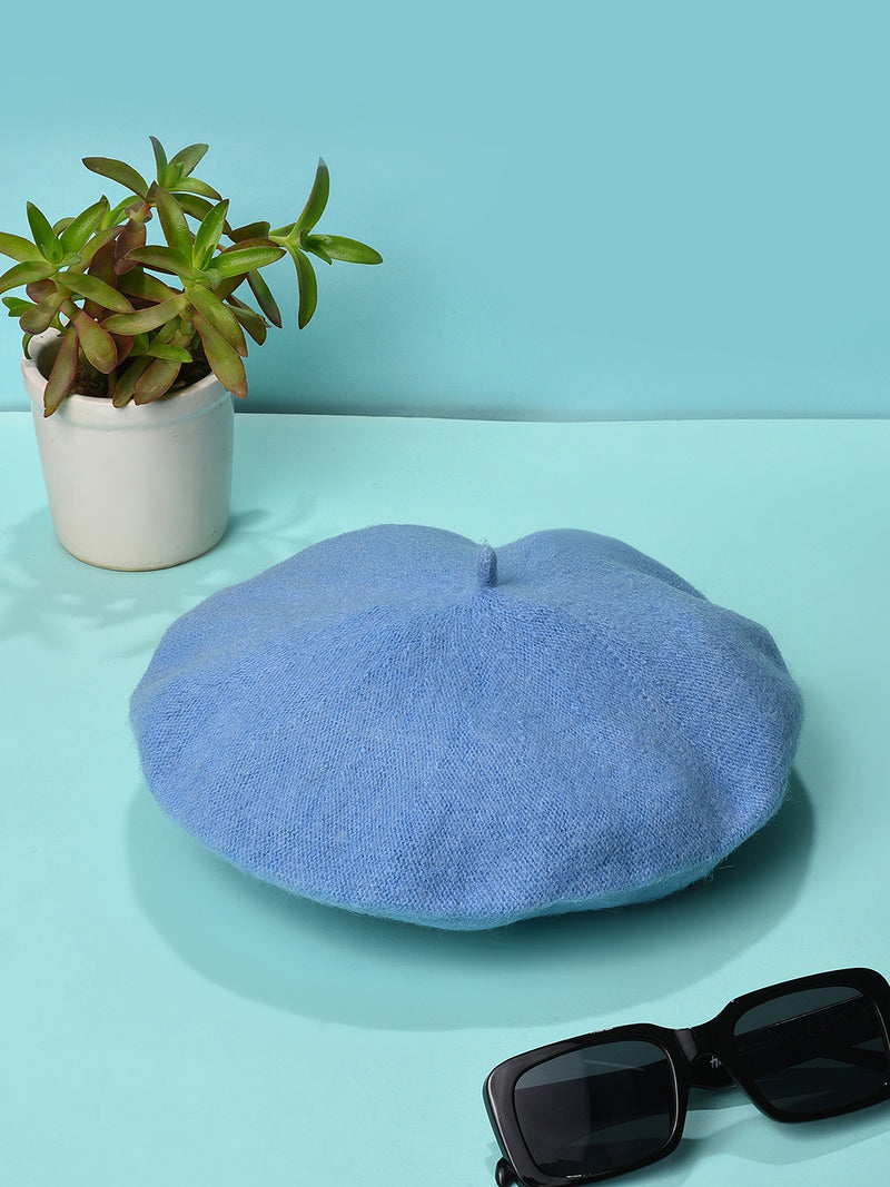 Blue White Solid Vintage French Beret Hat