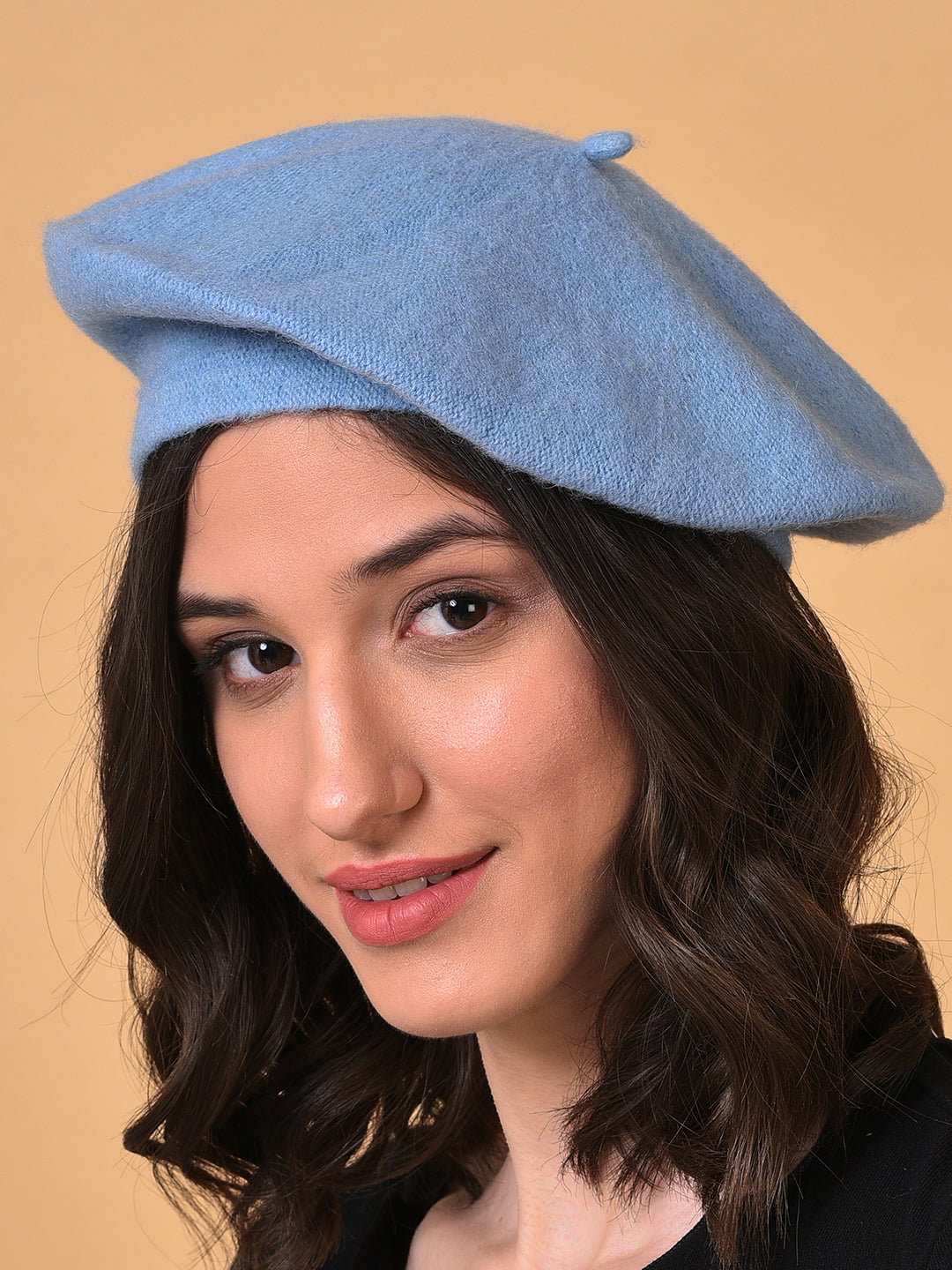 Blue White Solid Vintage French Beret Hat