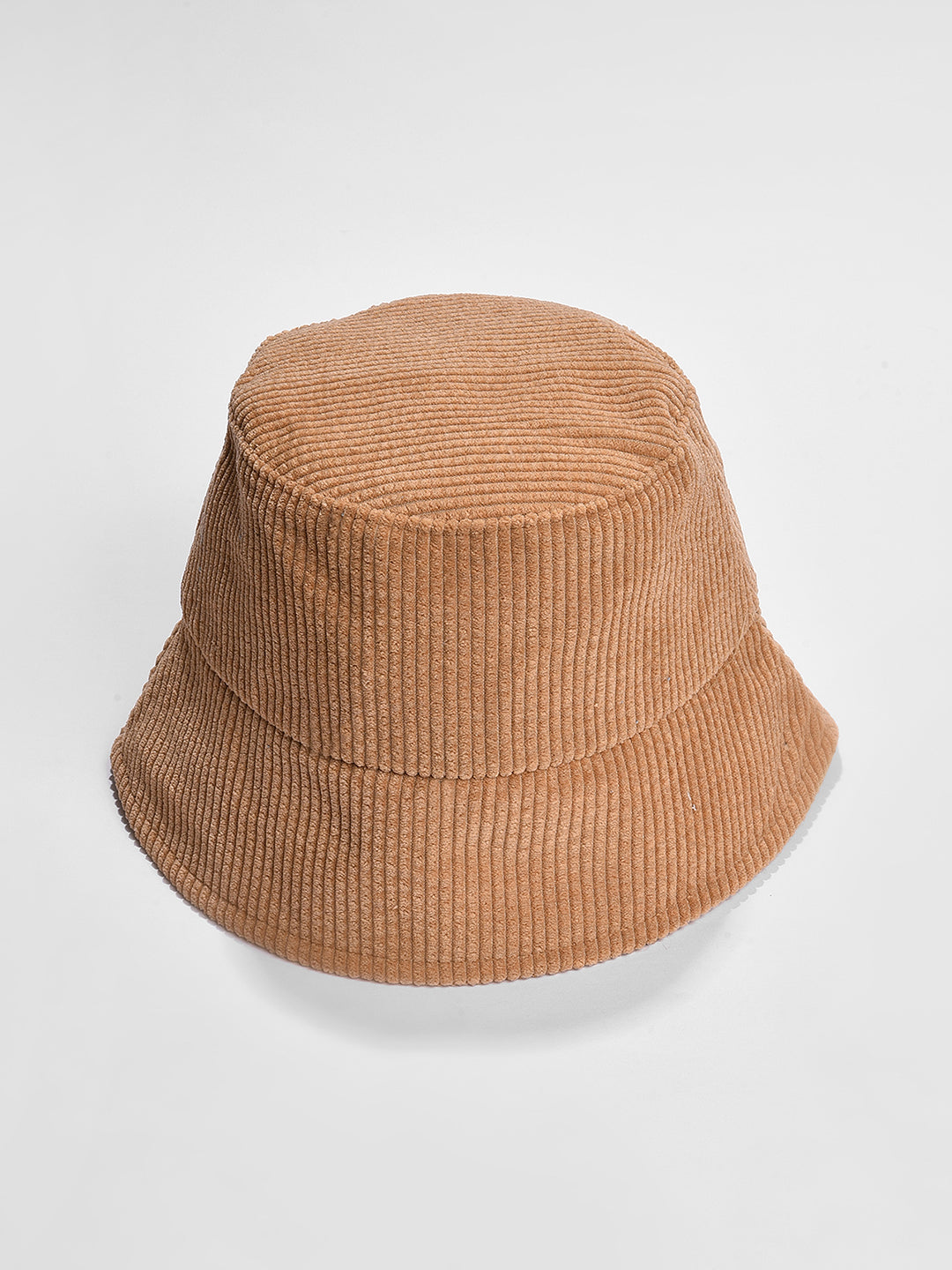 Beige Solid Corduroy Bucket Hat