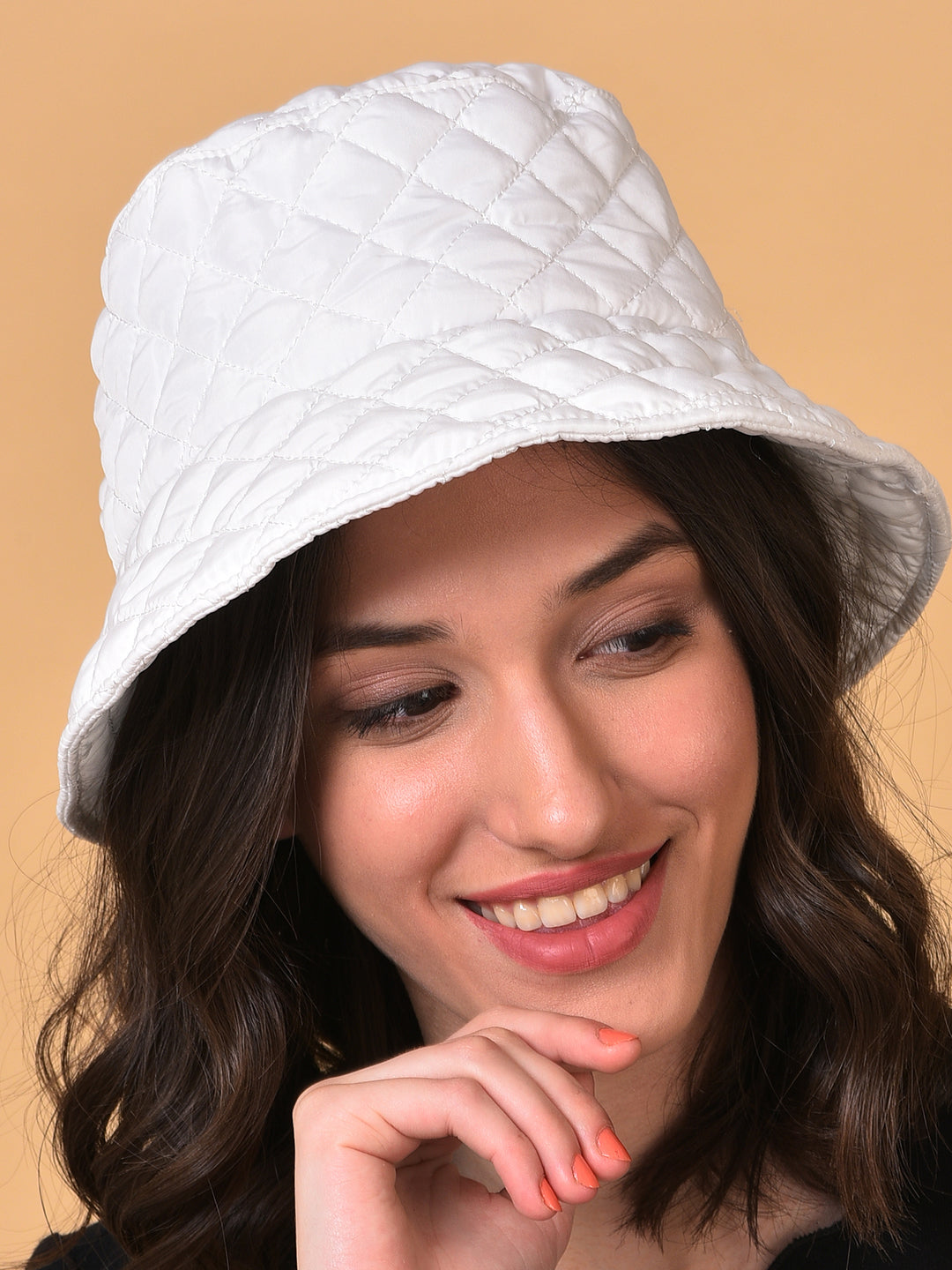 White Solid Quilted Bucket Hat