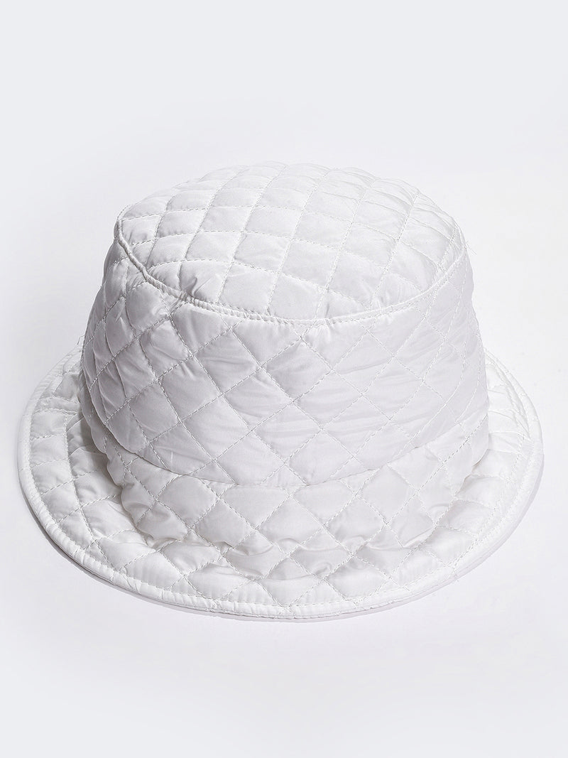 White Solid Quilted Bucket Hat
