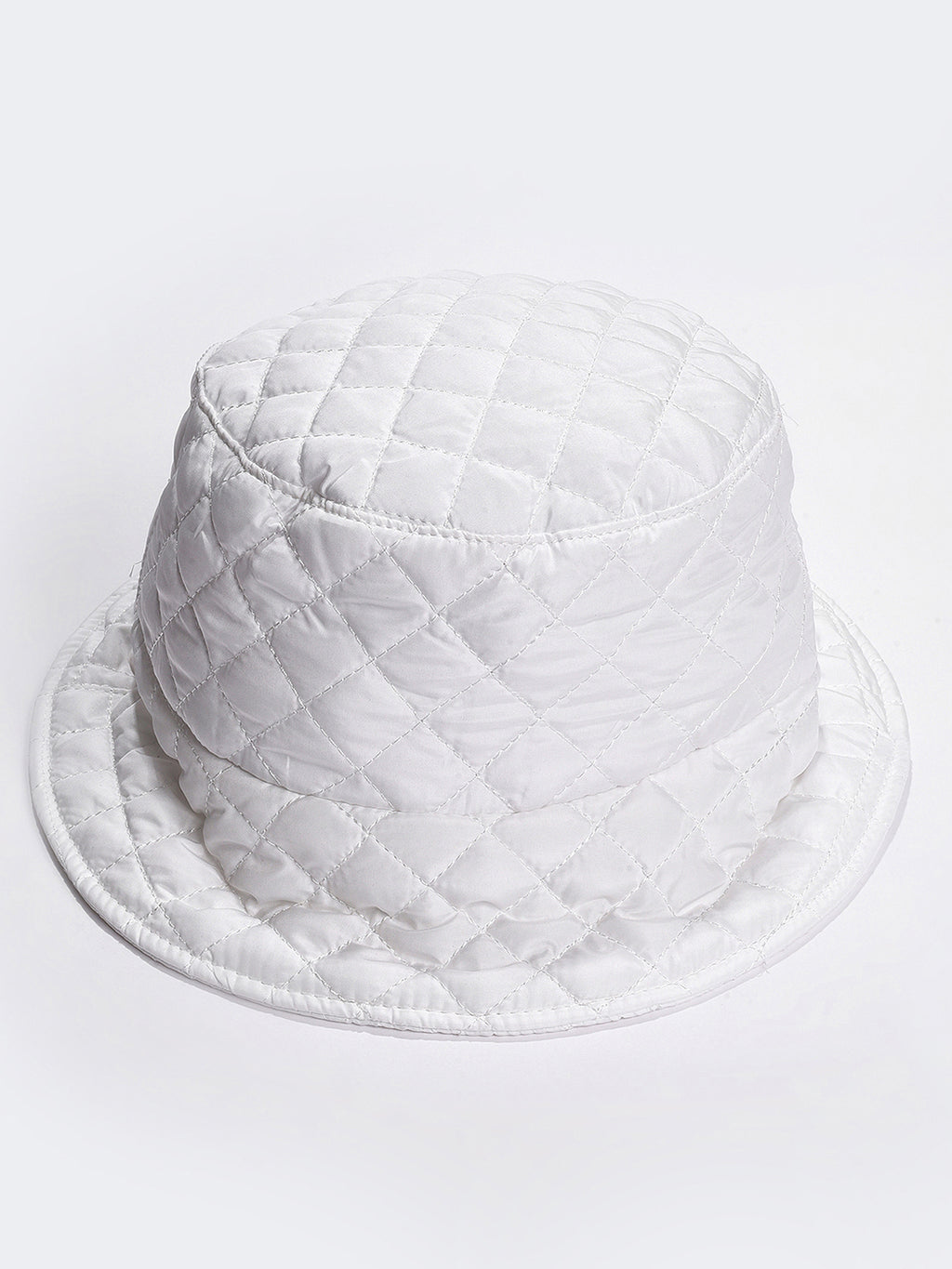White Solid Quilted Bucket Hat