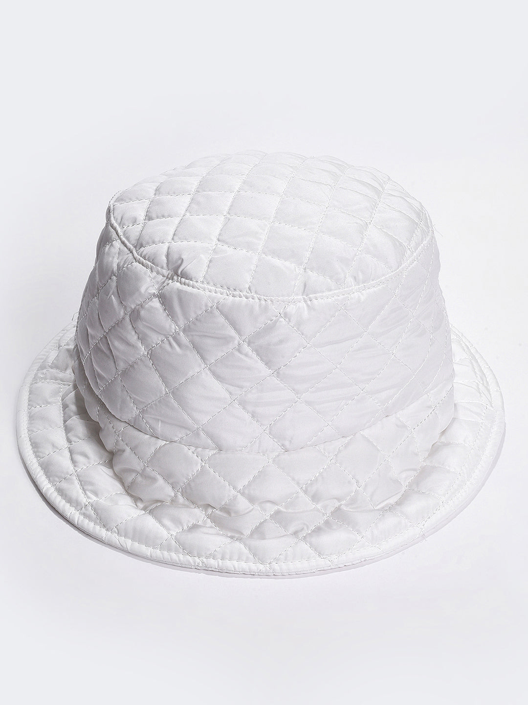 White Solid Quilted Bucket Hat