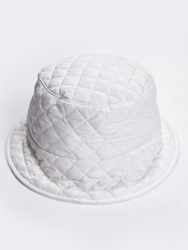 White Solid Quilted Bucket Hat