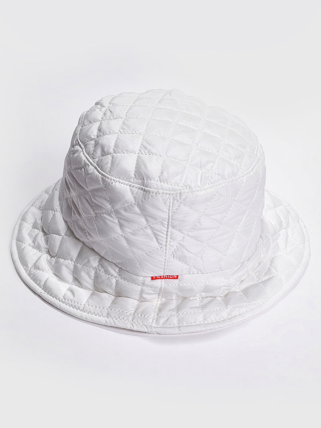 White Solid Quilted Bucket Hat