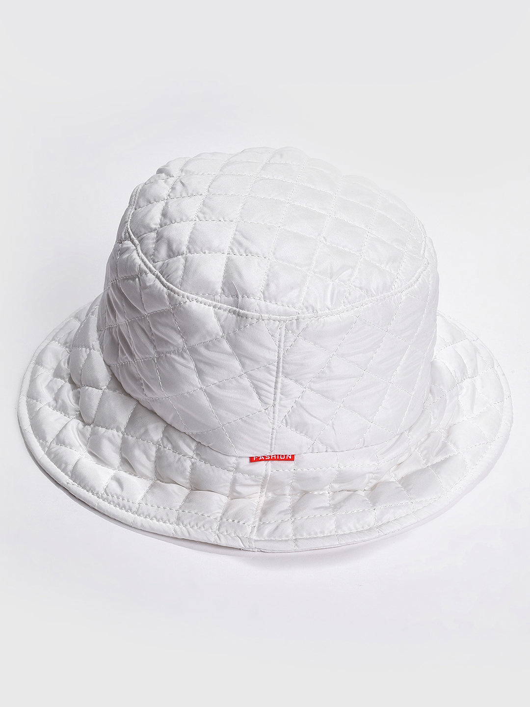 White Solid Quilted Bucket Hat