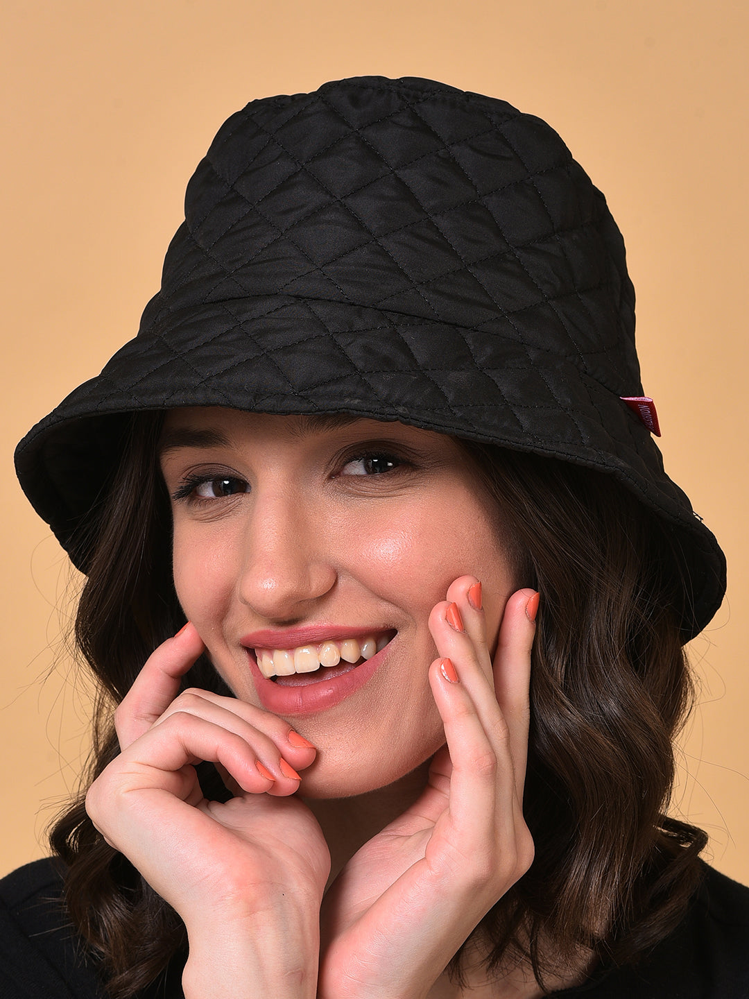 Black Solid Quilted Bucket Hat