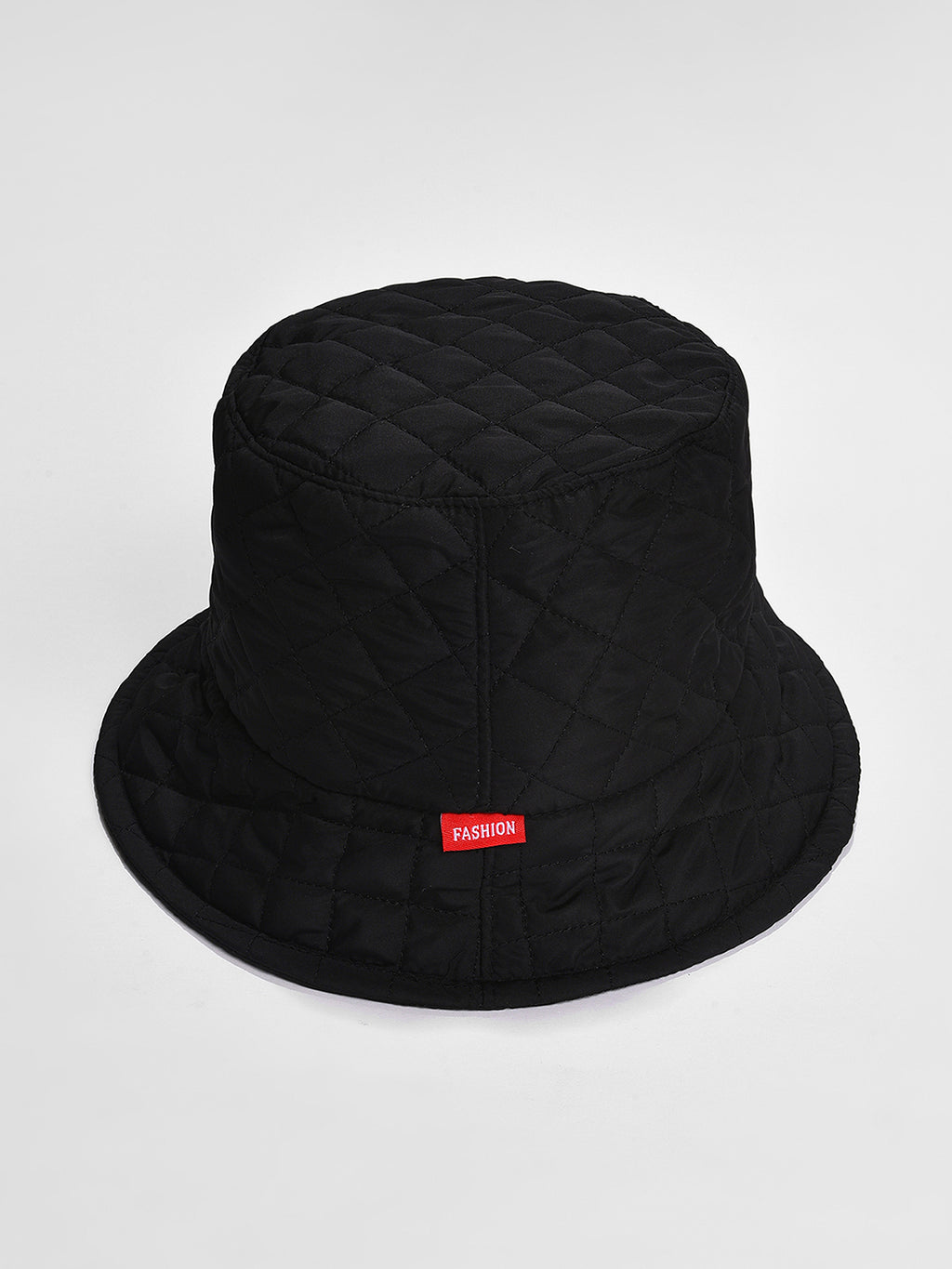 Black Solid Quilted Bucket Hat