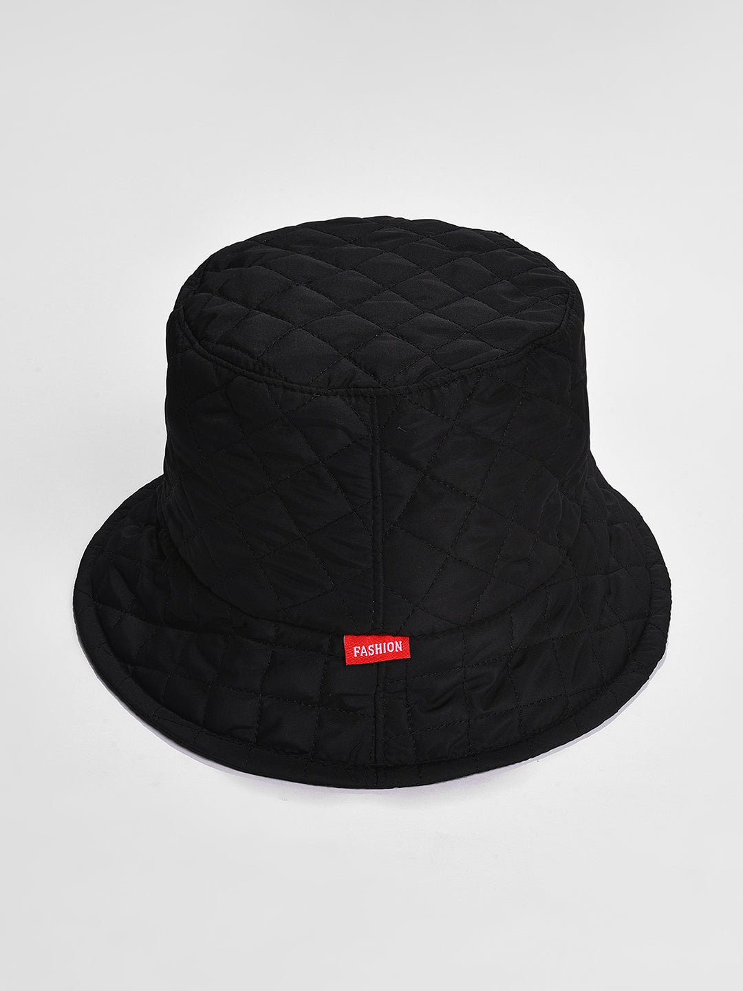 Black Solid Quilted Bucket Hat