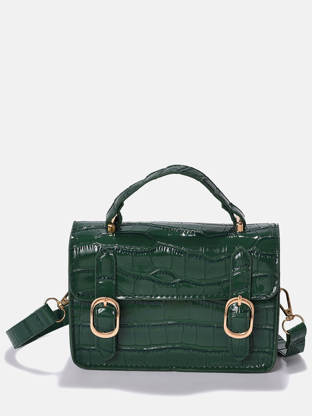 Green Colourblocked Vegan Leather Structured Hobo Bag With Quilted