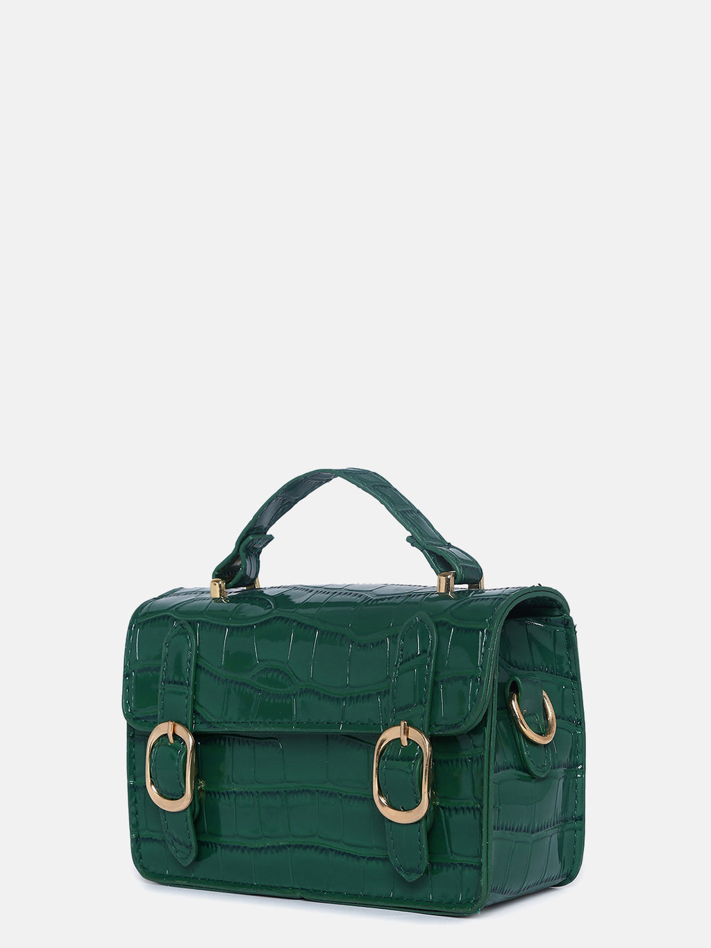 Green Colourblocked Vegan Leather Structured Hobo Bag With Quilted