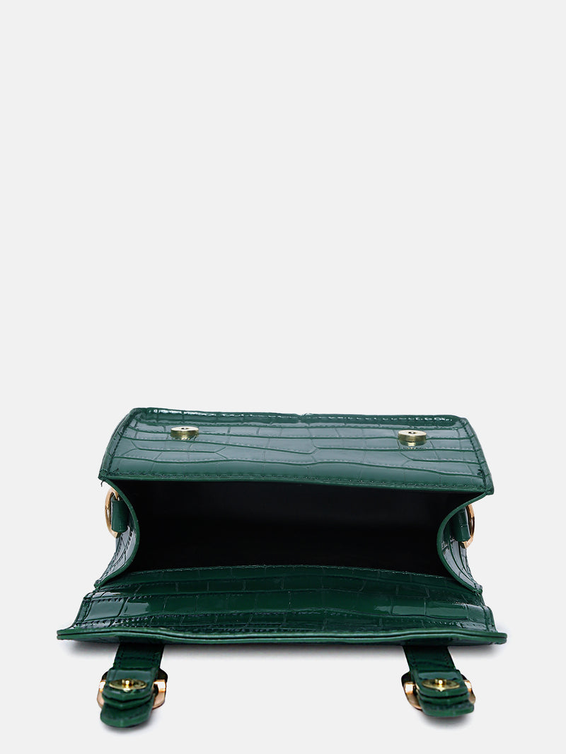 GREEN COLOURBLOCKED VEGAN LEATHER STRUCTURED HOBO BAG WITH QUILTED