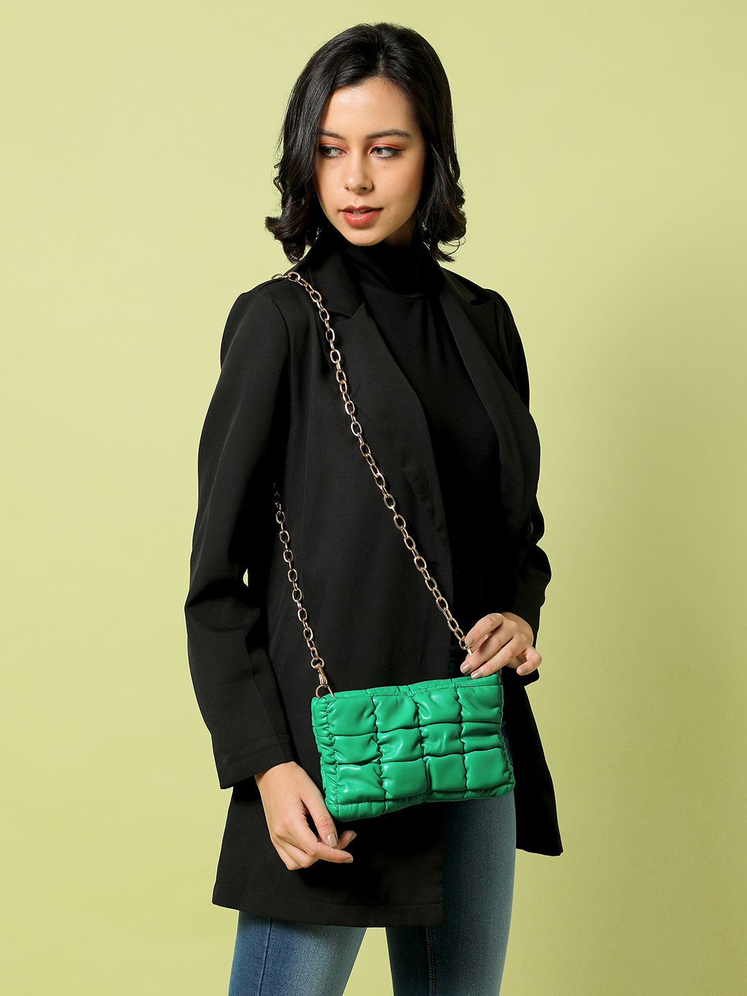 Chartreuse Quilted Green Cross Body Bag