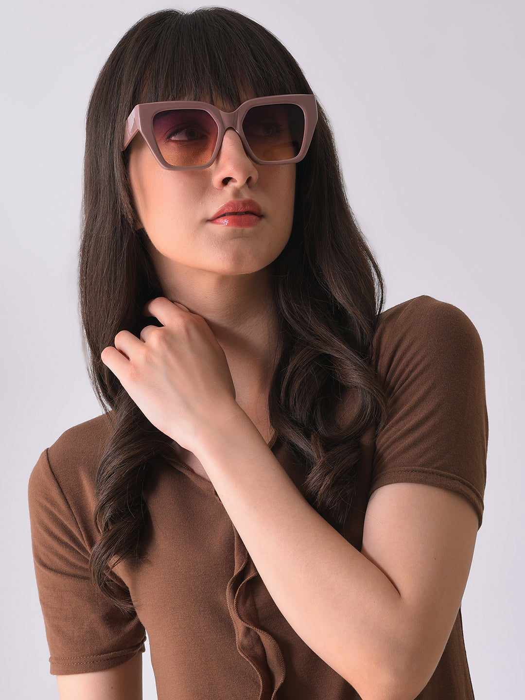 Mirrored Lens Brown Butterfly Sunglasses