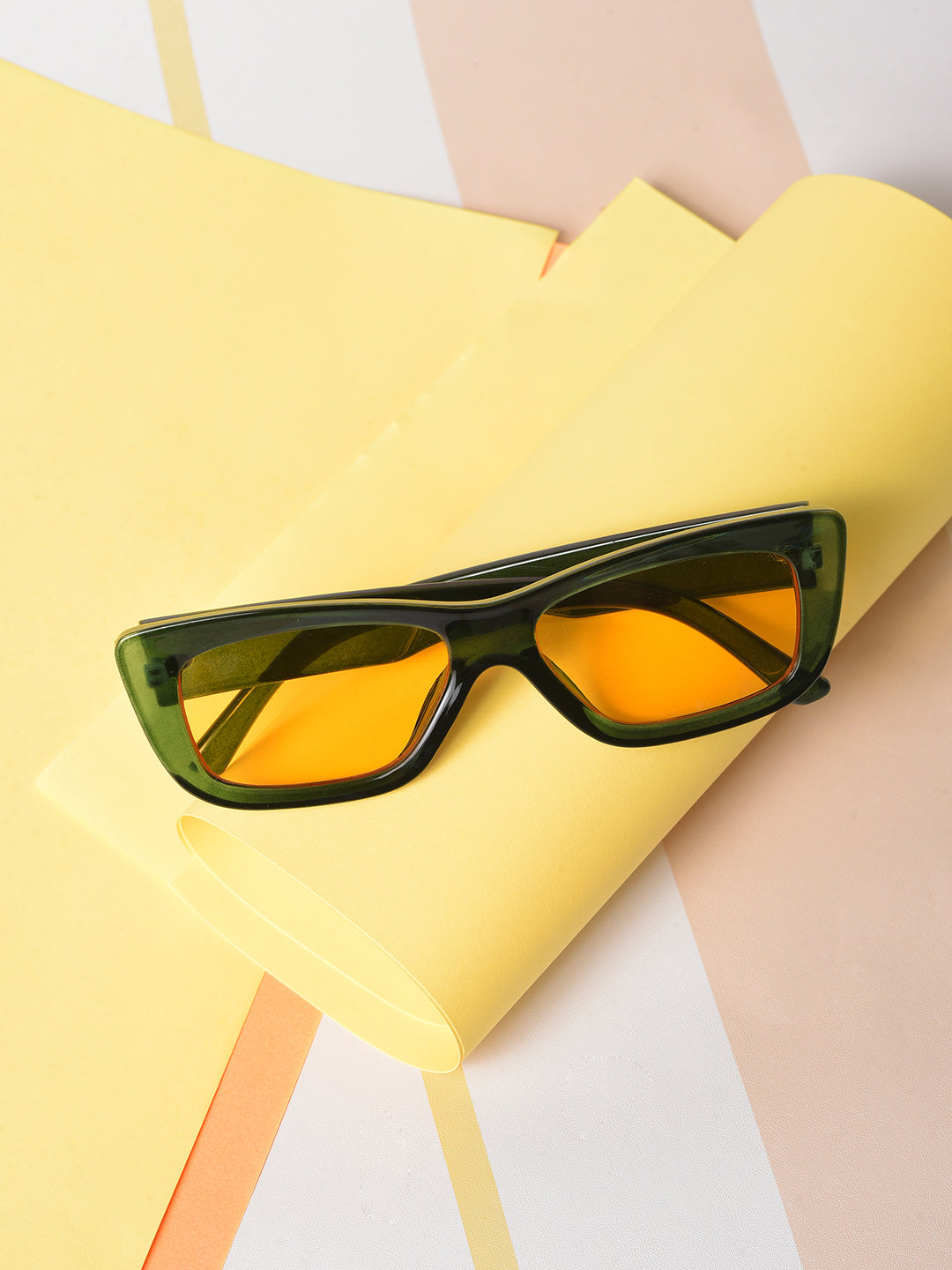 Yellow Lens Green Rectangle Sunglasses