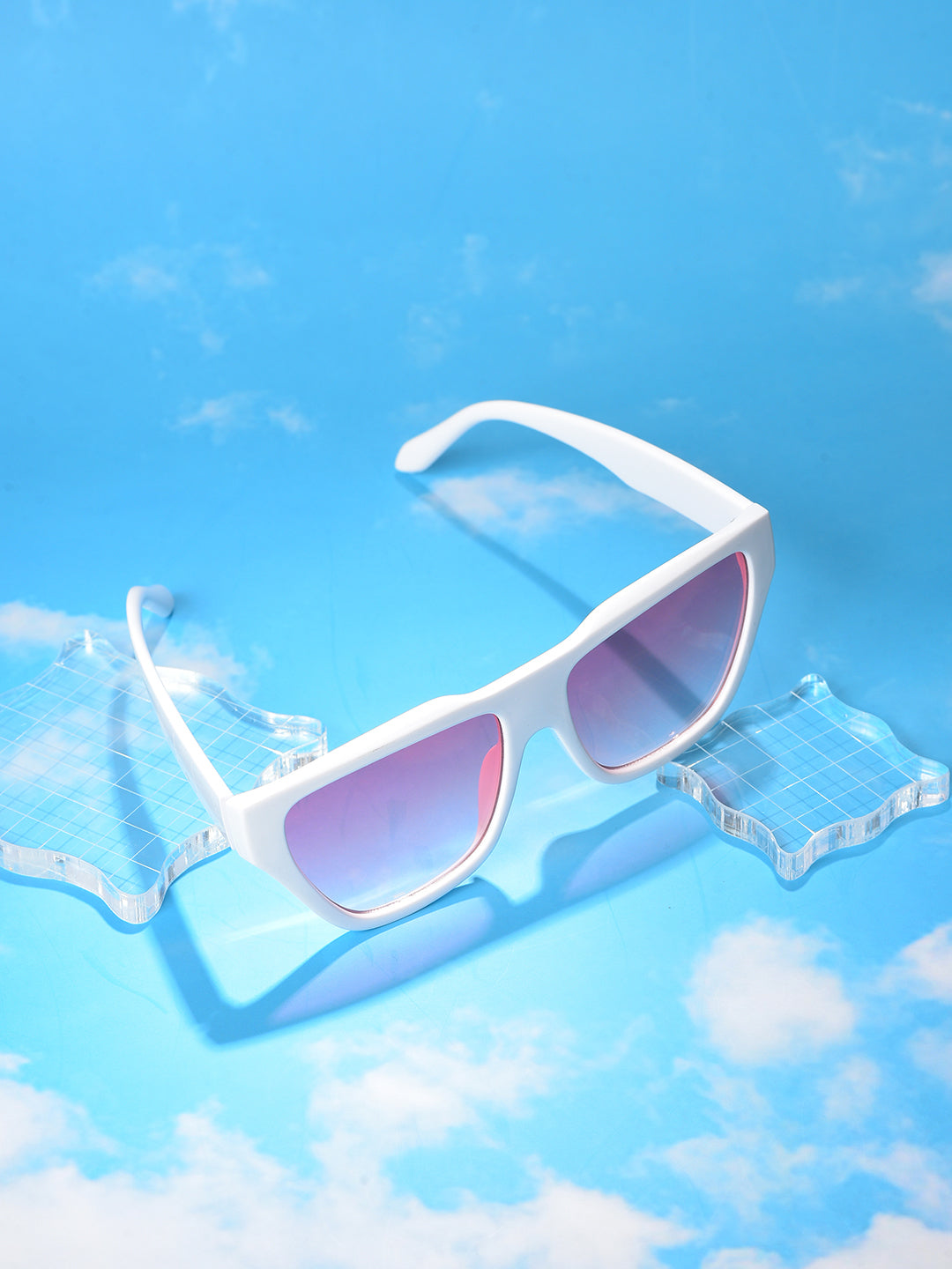 Pink Lens White Cateye Sunglasses