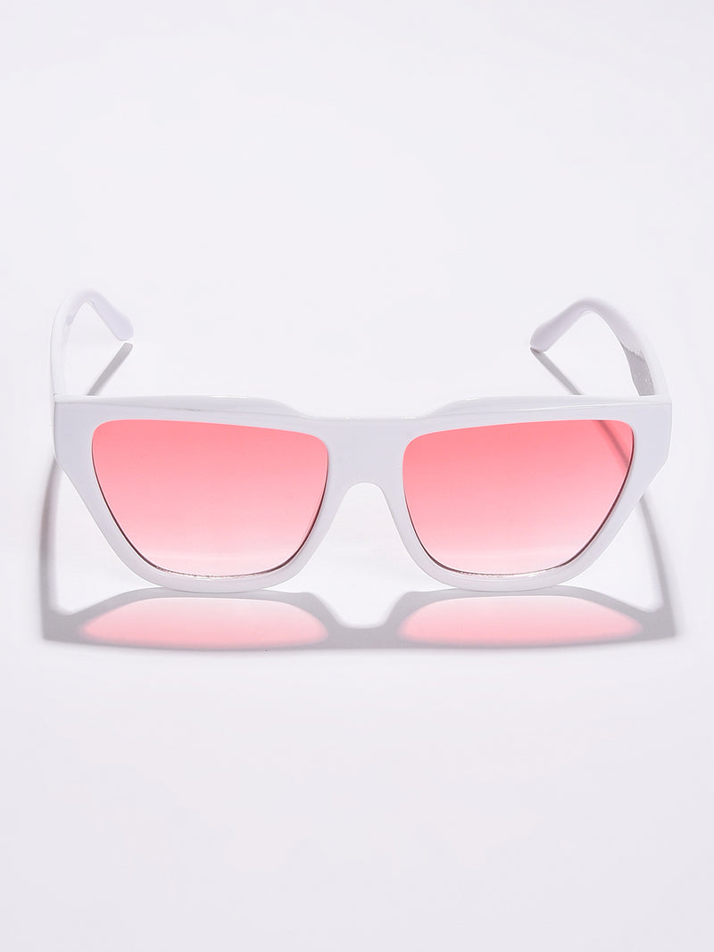 Pink Lens White Cateye Sunglasses