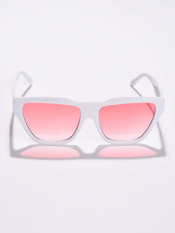 Pink Lens White Cateye Sunglasses