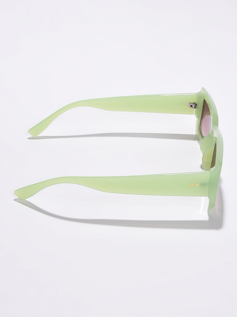WOMEN BLACK LENS GREEN RECTANGLE SUNGLASSES