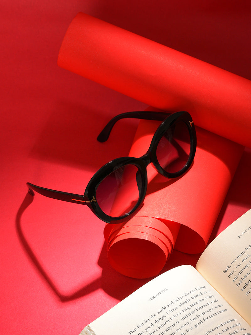Purple Lens Black Oval Sunglasses