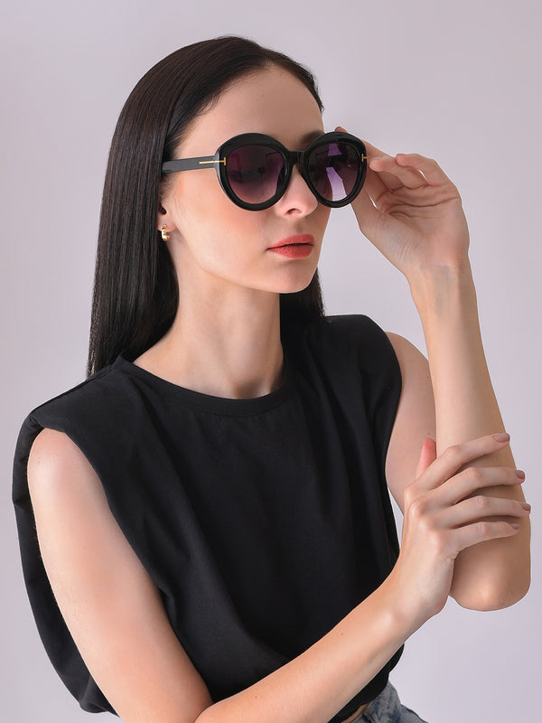 Purple Lens Black Oval Sunglasses