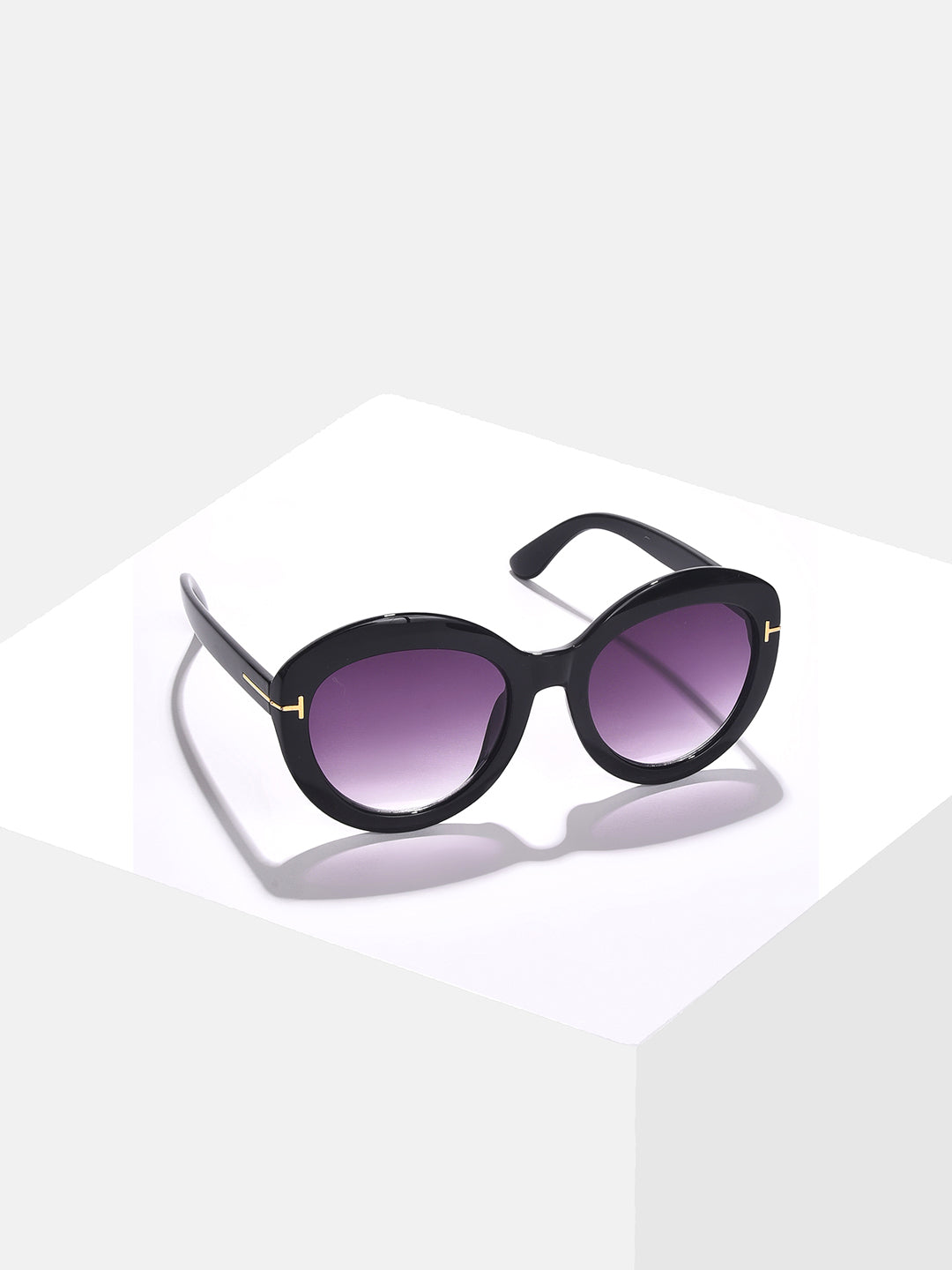 Purple Lens Black Oval Sunglasses