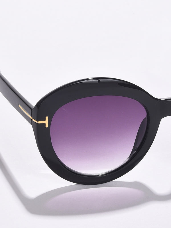 Purple Lens Black Oval Sunglasses