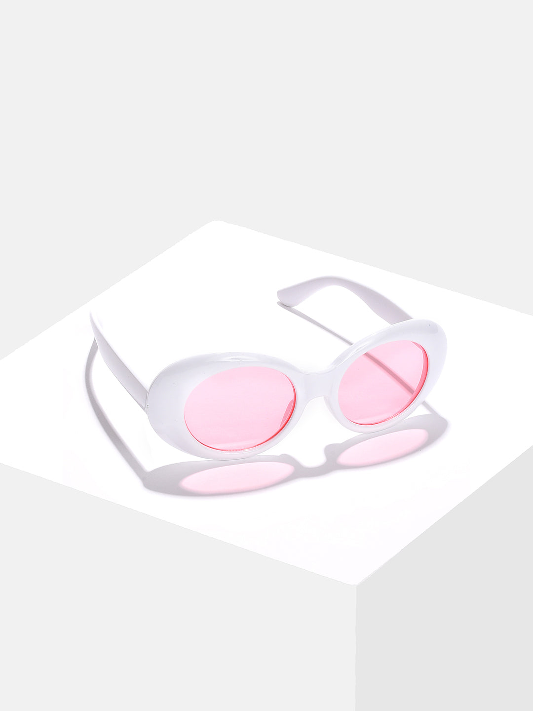 Pink Lens White Oval Sunglasses