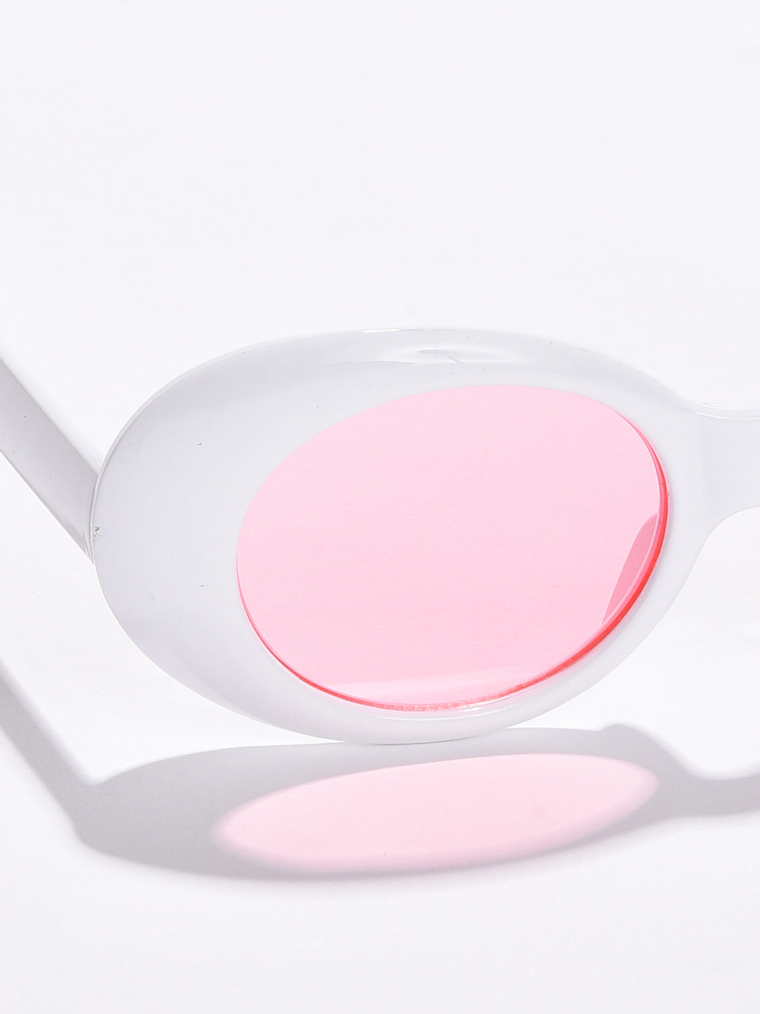 Pink Lens White Oval Sunglasses