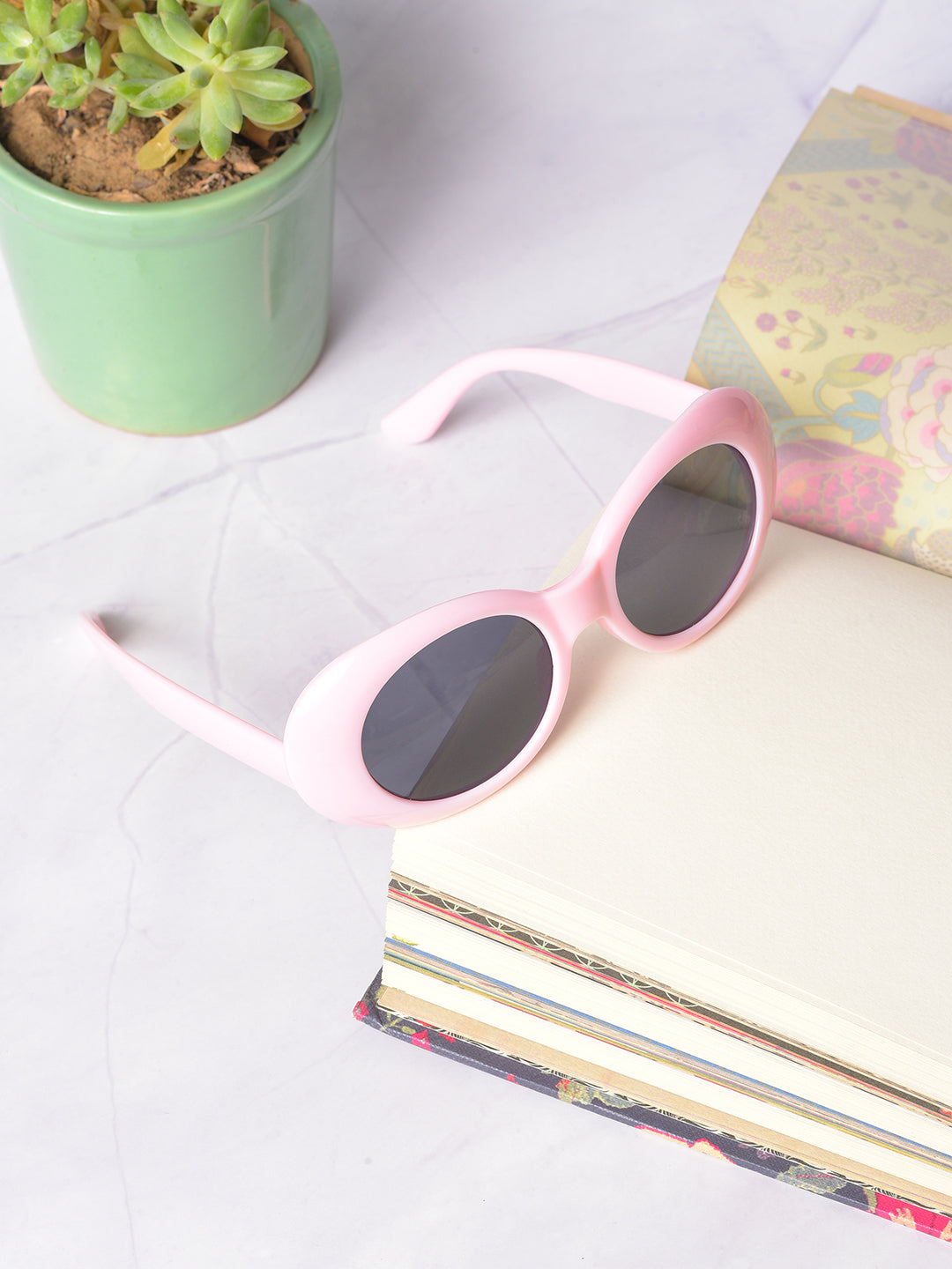 Black Lens Pink Oval Sunglasses