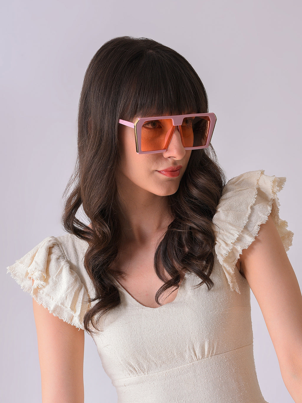Orange Lens Pink Oversized Sunglasses